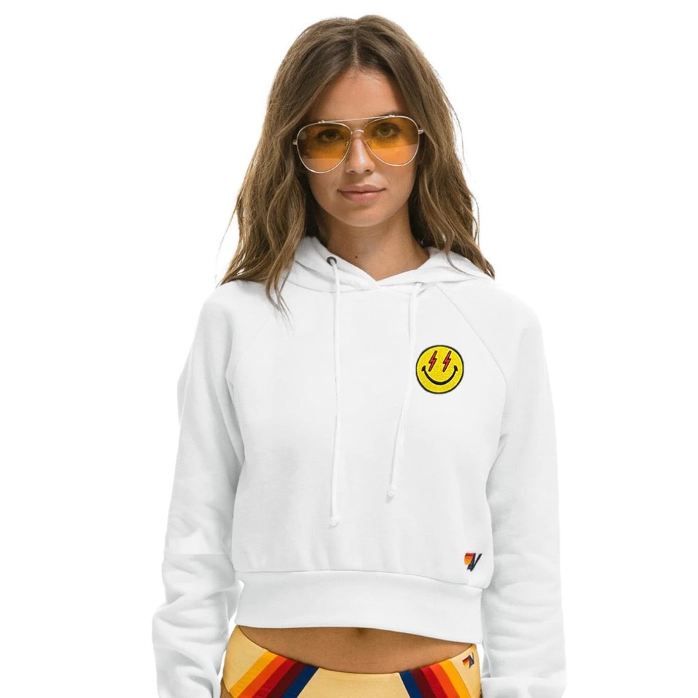 Aviator Nation Preppy Cropped Smiley Bolt Hoodie